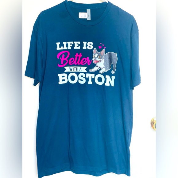 Next Level apparel ,  Men's T-shirt, Boston Terrier. Dark blue color . New - Picture 1 of 6